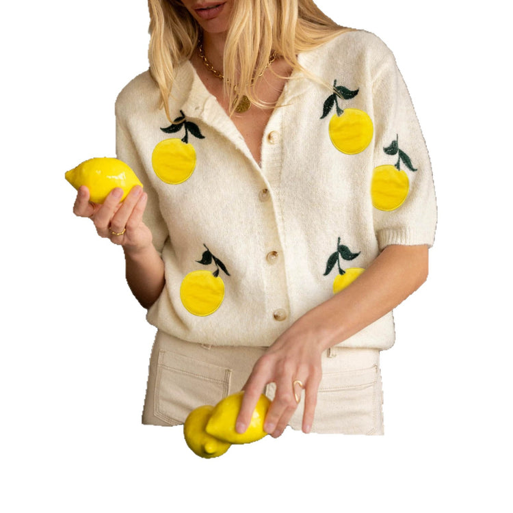 Gilet femme en maille à motif citron