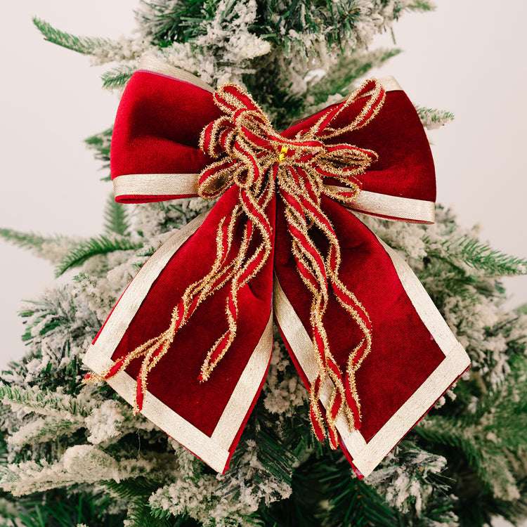 Grand nœud rouge en velours luxueux – décoration de Noël