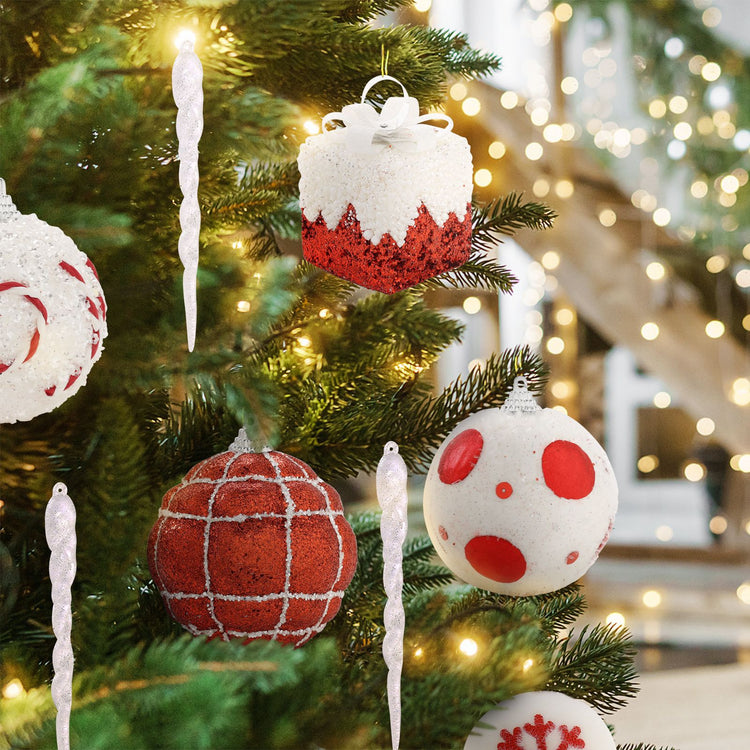 Ensemble de décorations pour sapin de Noël – étoile de cime et boules en mousse