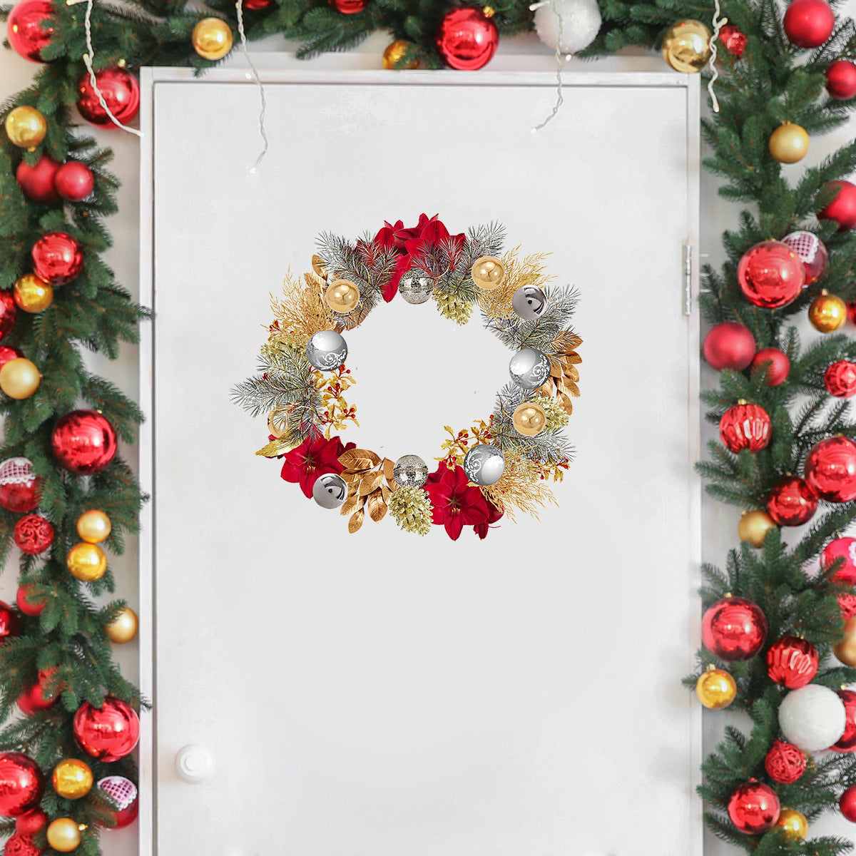Sticker mural de Noël – Couronne, feuillages et boules de Noël