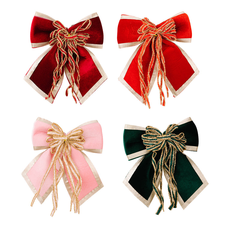 Grand nœud rouge en velours luxueux – décoration de Noël