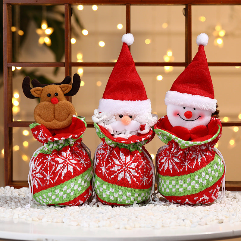 Sac cadeau de Noël en maille pour enfants – pommes et friandises