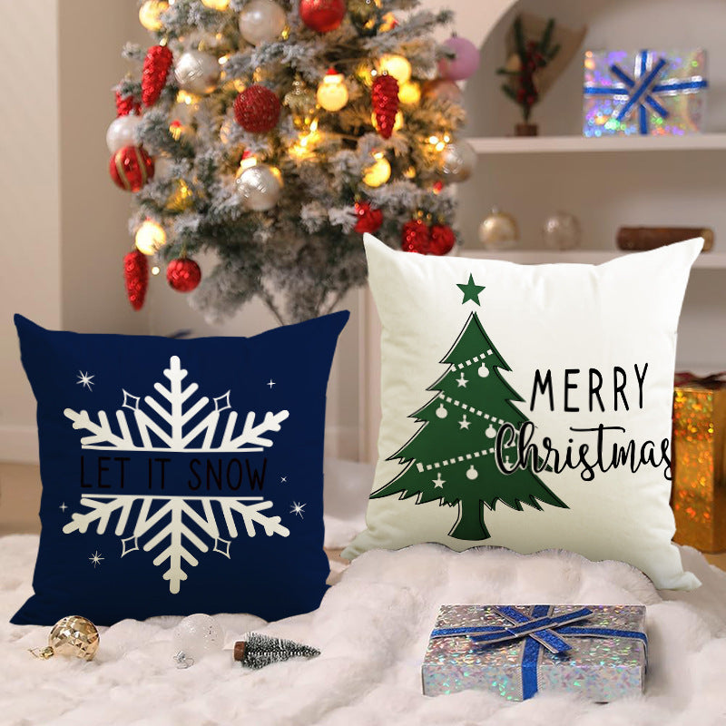 Housse de coussin de Noël 45 × 45 cm – motifs sapin et flocons pour canapé