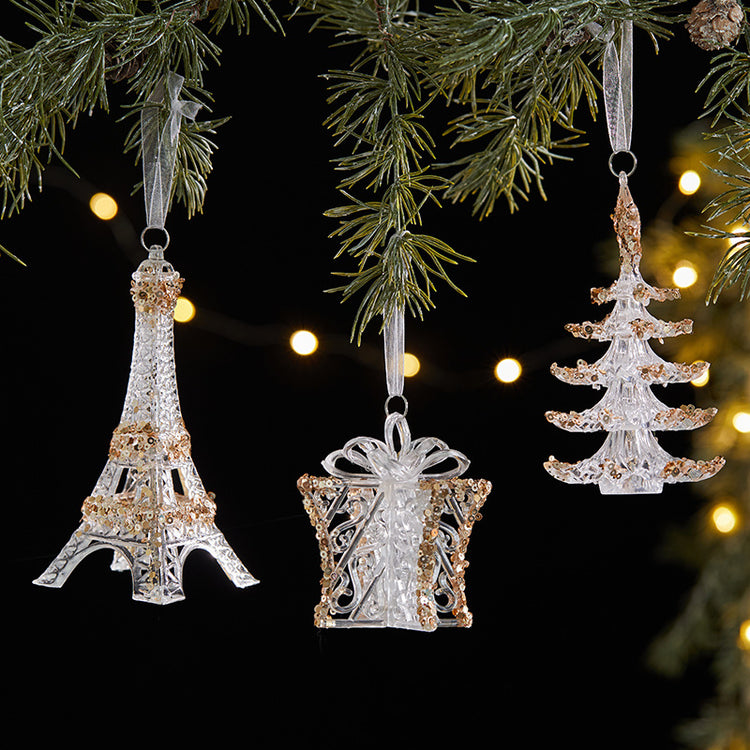 Décorations de Noël à sequins pour sapin, vitrine et mise en scène