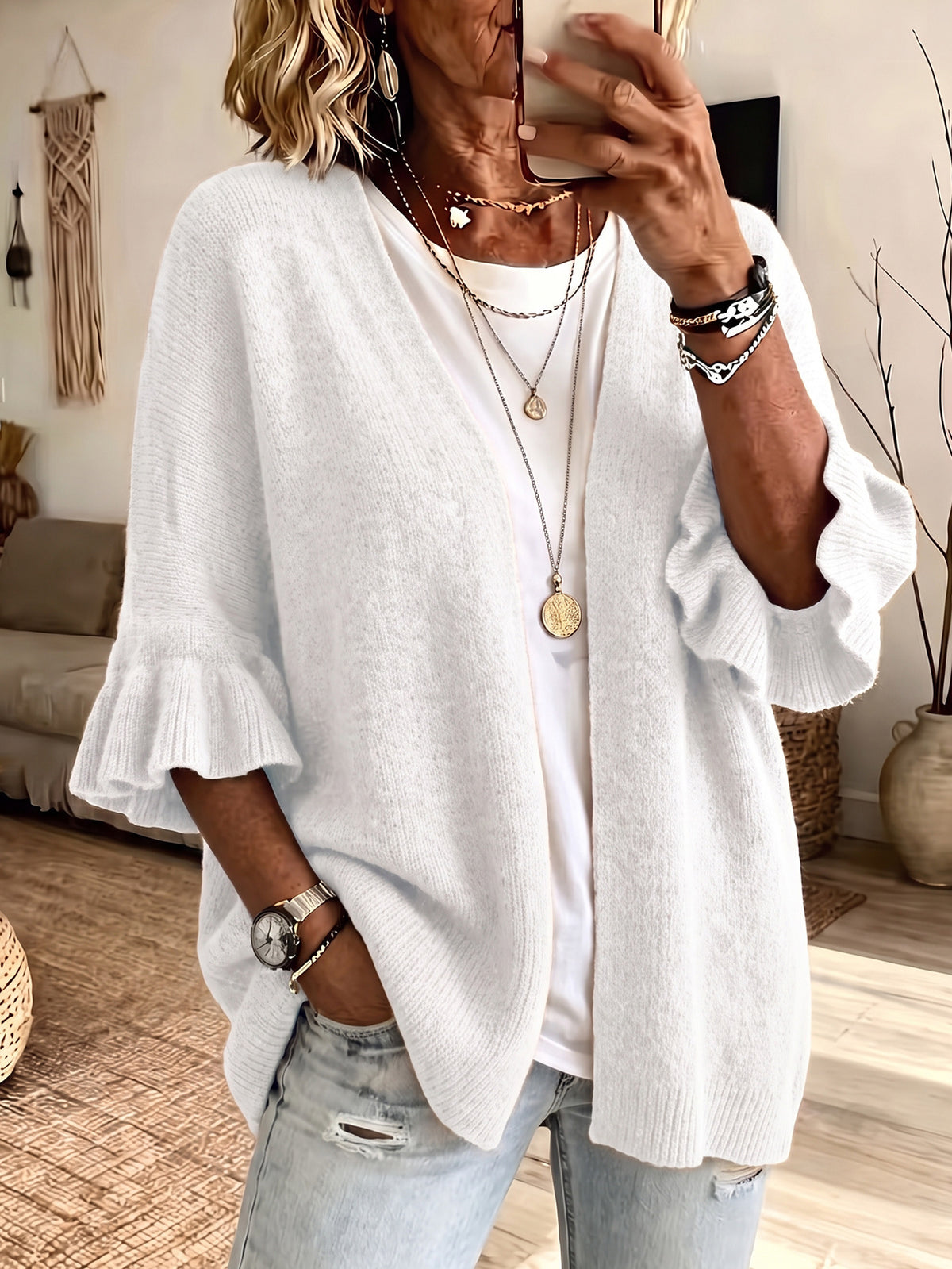 Gilet femme ample en maille à manches trois-quarts