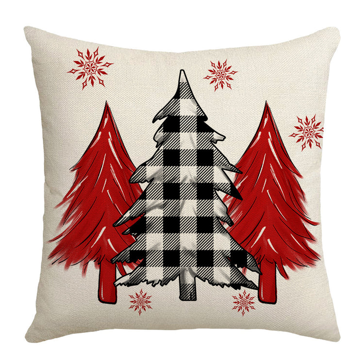 Housse de coussin de Noël 45 × 45 cm – motifs carreaux, sapin et flocons