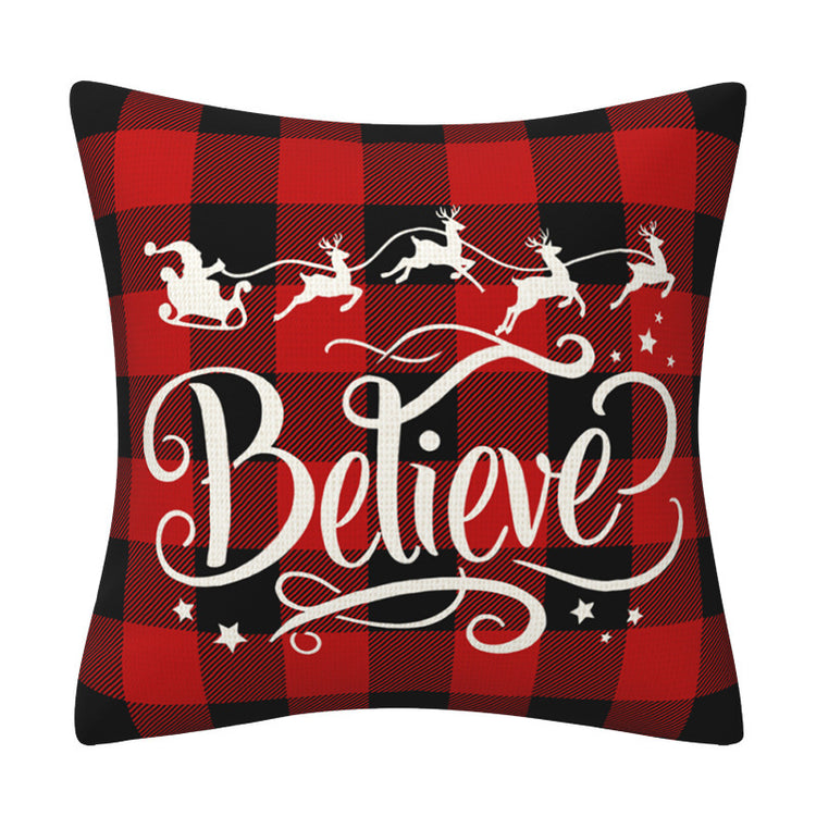 Housse de coussin de fêtes 45 × 45 cm – carreaux noirs et rouges, voiture et lettres