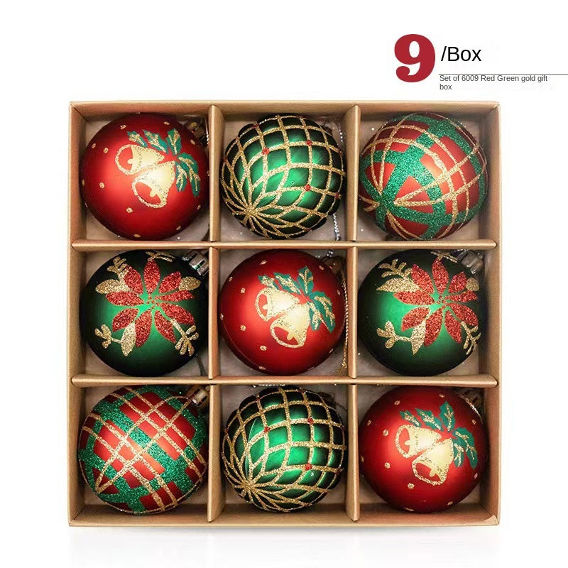 Coffret de 9 boules de Noël rouges peintes à la main – 6 cm