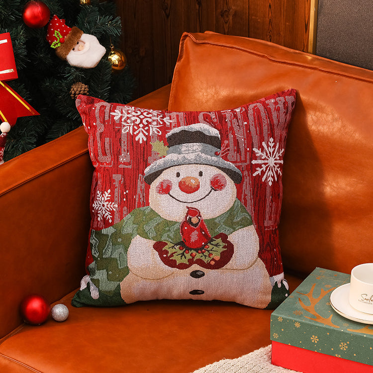 Housse de coussin de Noël tissée, motifs élan et bonhomme de neige, sans coussin intérieur