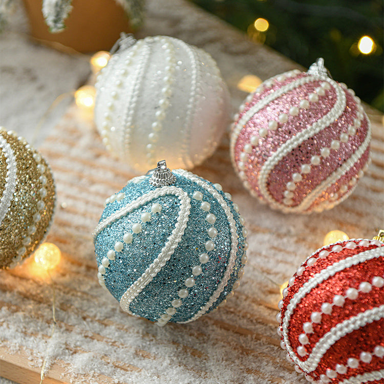 Boule de Noël rose et colorée à suspendre au sapin – 8 cm