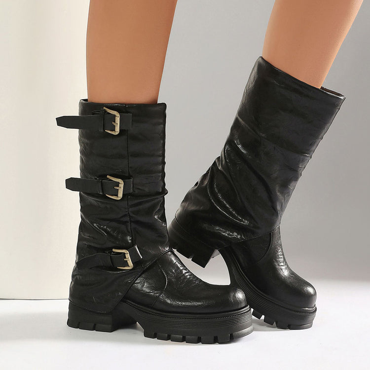 Bottines femme à talon haut et large avec bride à boucle