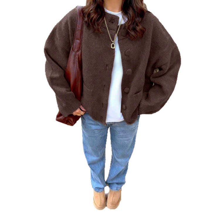 Gilet femme ample à col rond et deux poches