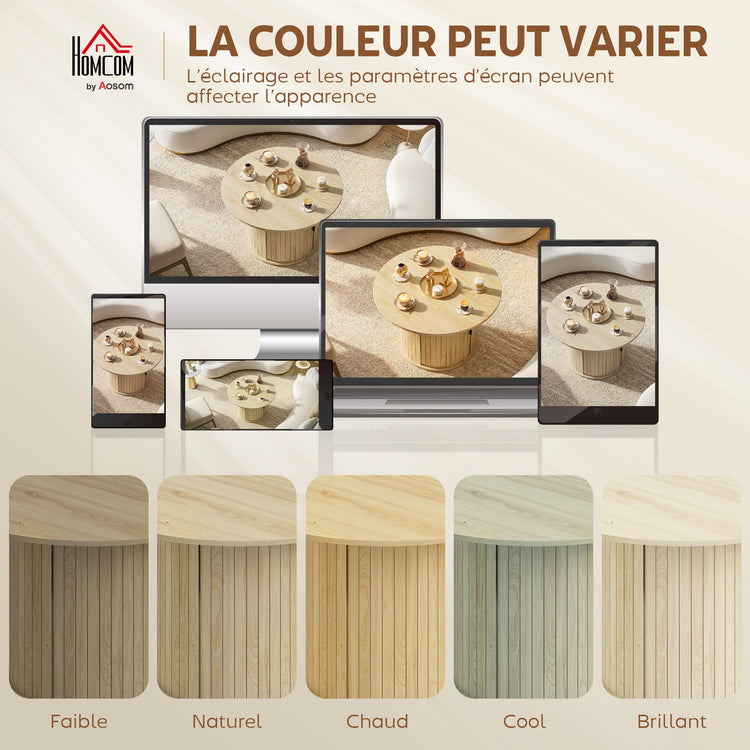 Table basse ronde effet bois naturel avec rangement