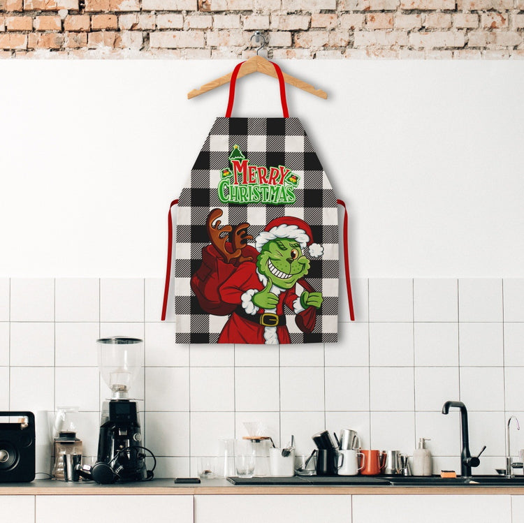 Tablier de cuisine de Noël – style Grinch et Père Noël