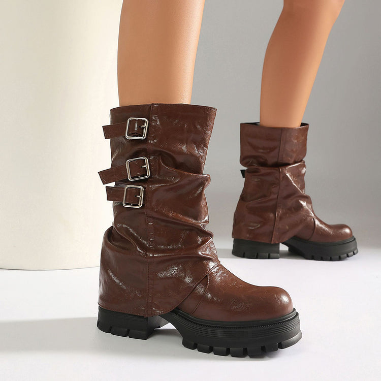Bottines femme automne-hiver style punk à talon haut, semelle épaisse et guêtres