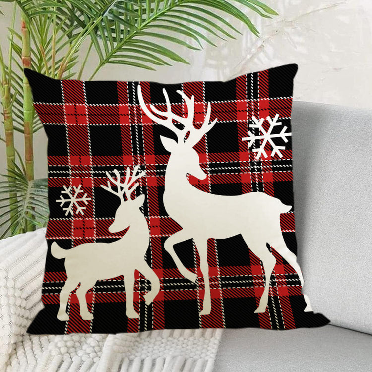 Housse de coussin de Noël 45 × 45 cm – motifs flocons, carreaux et cerf