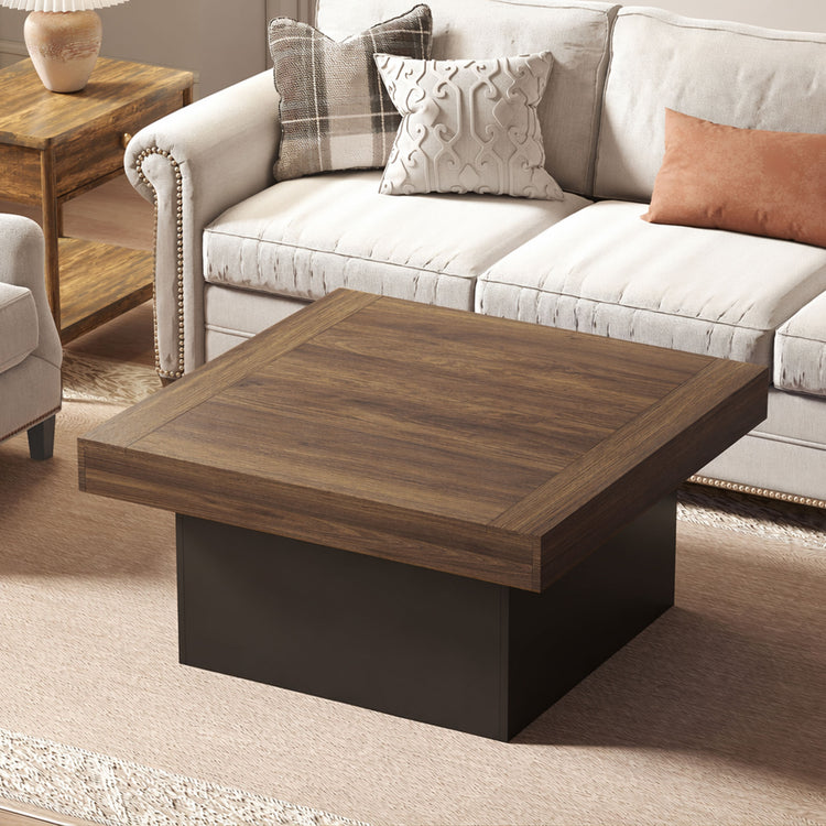 Table basse carrée effet noyer avec éclairage LED – 90 cm