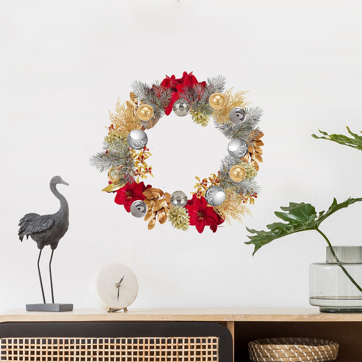 Sticker mural de Noël – Couronne, feuillages et boules de Noël