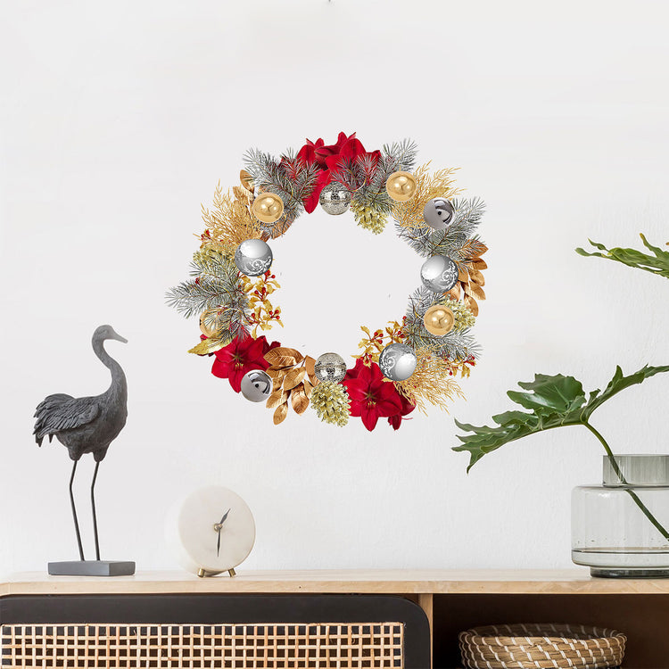 Sticker mural de Noël – Couronne, feuillages et boules de Noël
