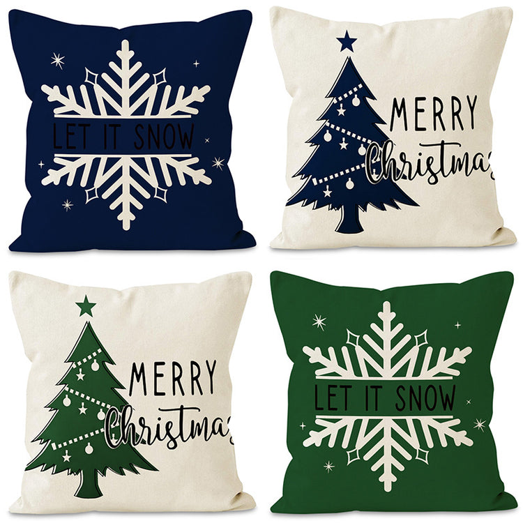 Housse de coussin de Noël 45 × 45 cm – motifs sapin et flocons pour canapé