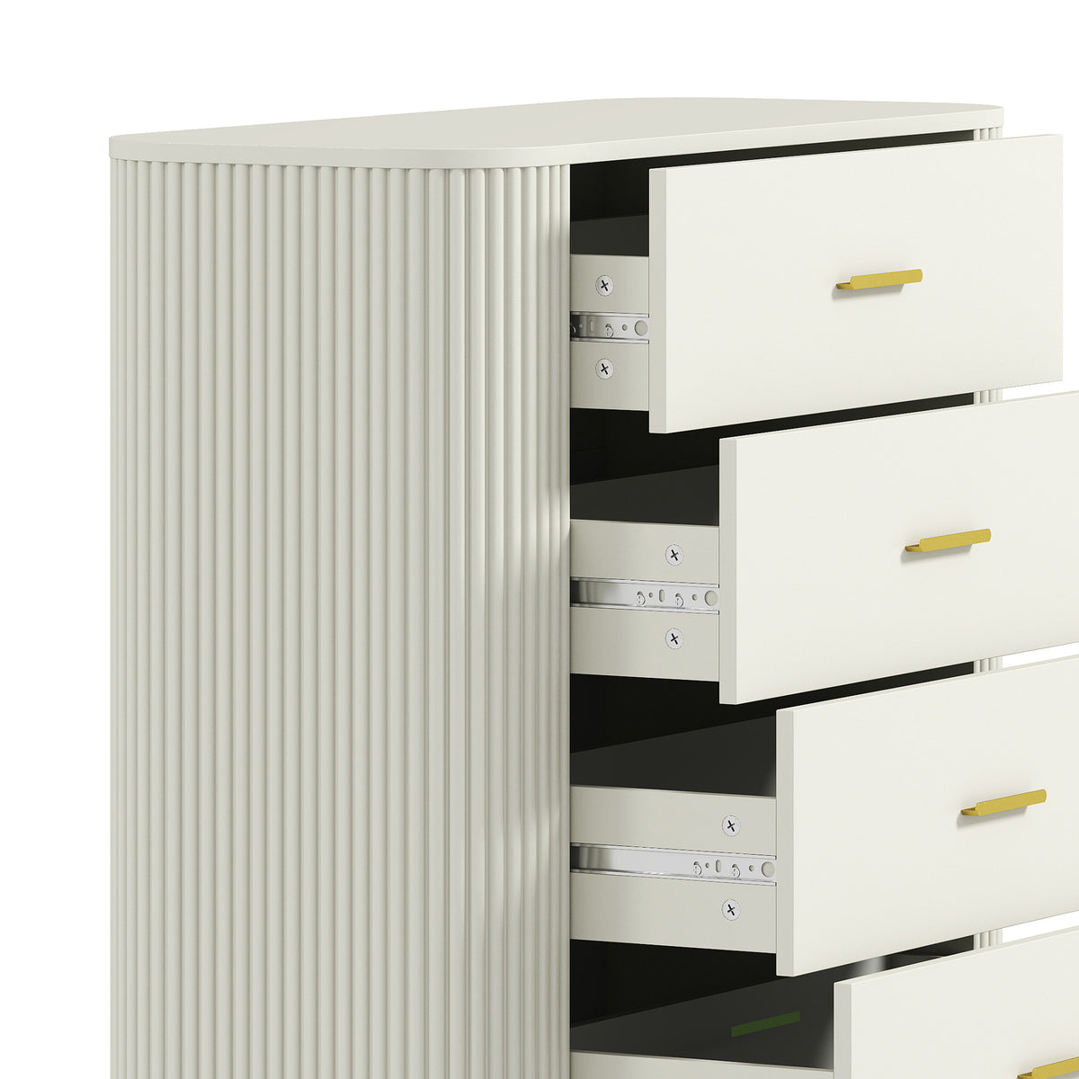 Commode 5 Tiroirs, Meuble de Rangement avec Façades Rainurées et Pieds en Métal, Style Moderne, 90x44x120cm, Gris Clair