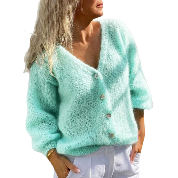 Gilet court en maille à col V et boutons