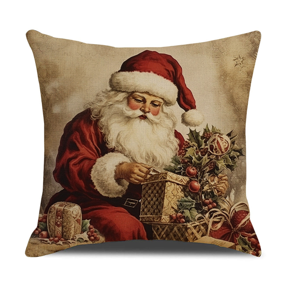 Housse de coussin de Noël style nordique – Père Noël et sapin, 45 × 45 cm