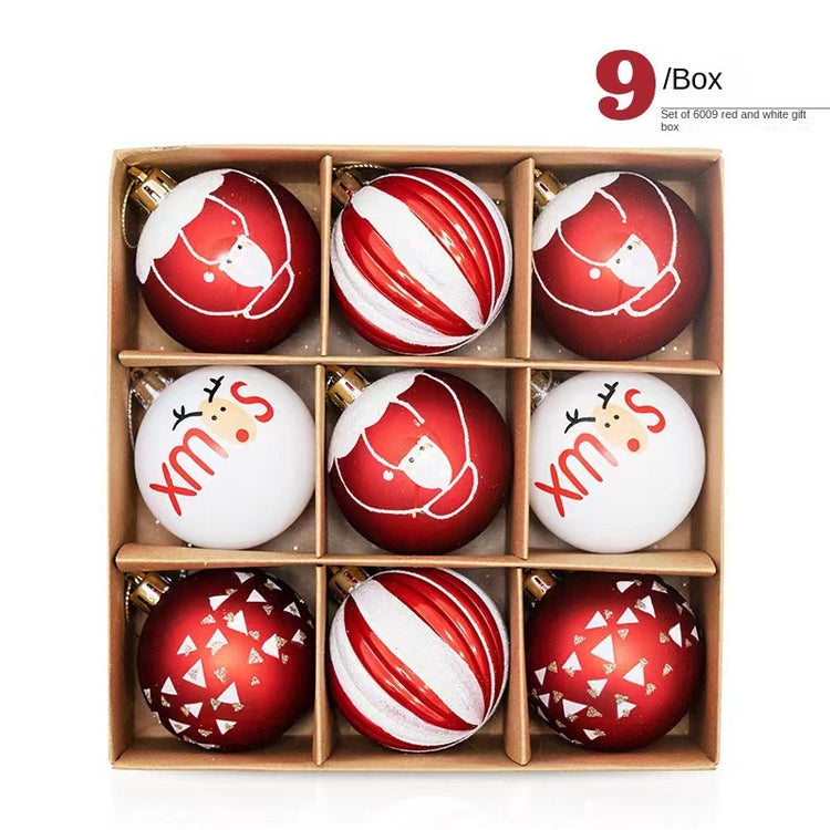 Coffret de 9 boules de Noël rouges peintes à la main – 6 cm