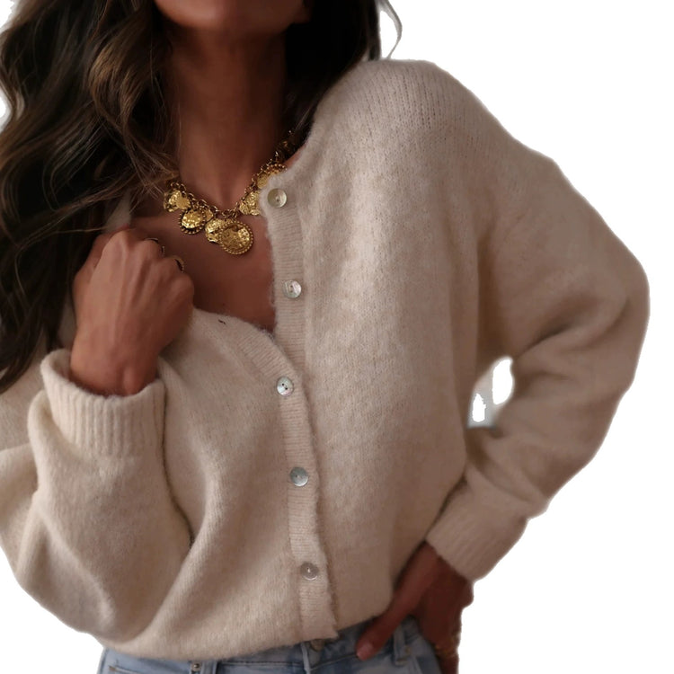 Gilet femme boutonné à col rond et manches longues