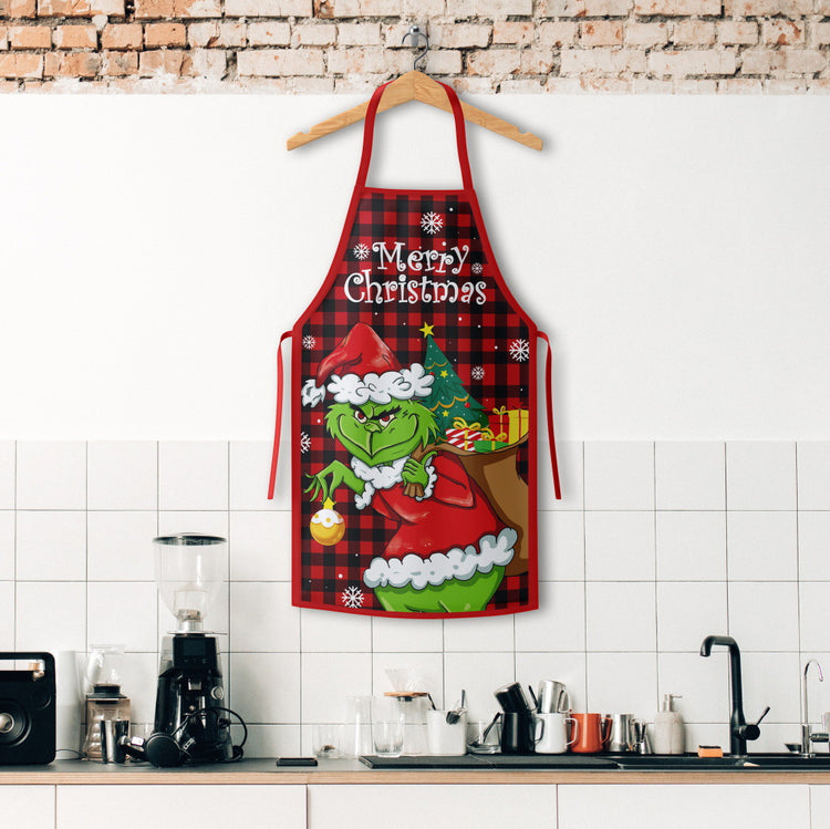 Tablier de cuisine de Noël – style Grinch et Père Noël