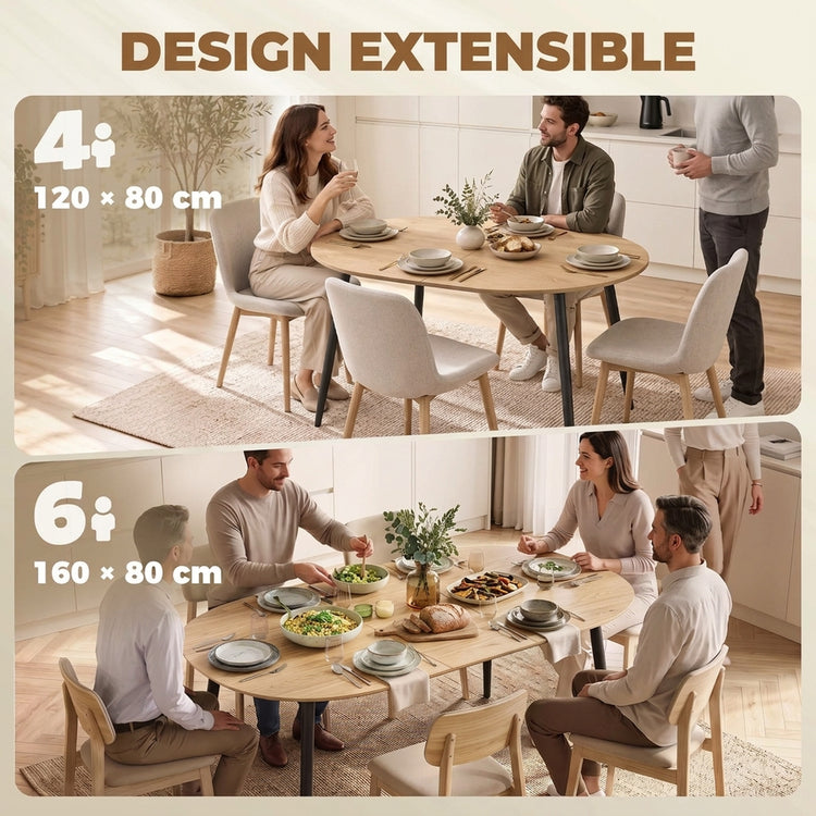 Table à manger extensible ovale pour 4 à 6 personnes,  120-160 cm