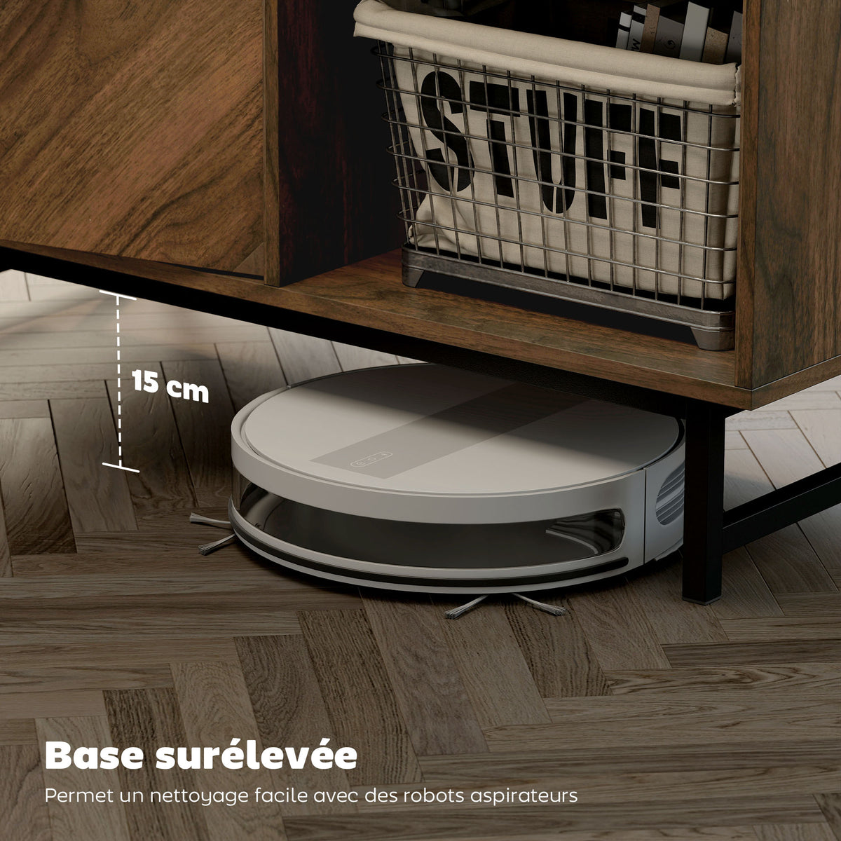 Table basse effet marbre et noyer avec rangements – 100 cm