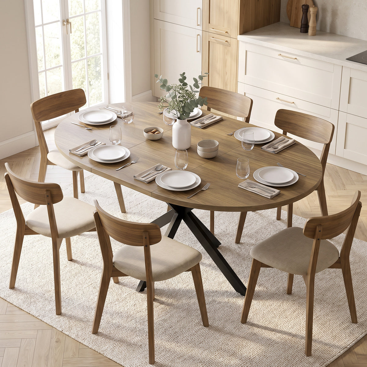 Table à manger extensible ovale pour 4 à 6 personnes, 100-135 cm, effet bois marron