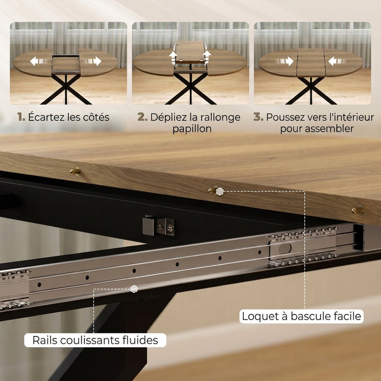Table à manger extensible ovale pour 4 à 6 personnes, 100-135 cm, effet bois marron