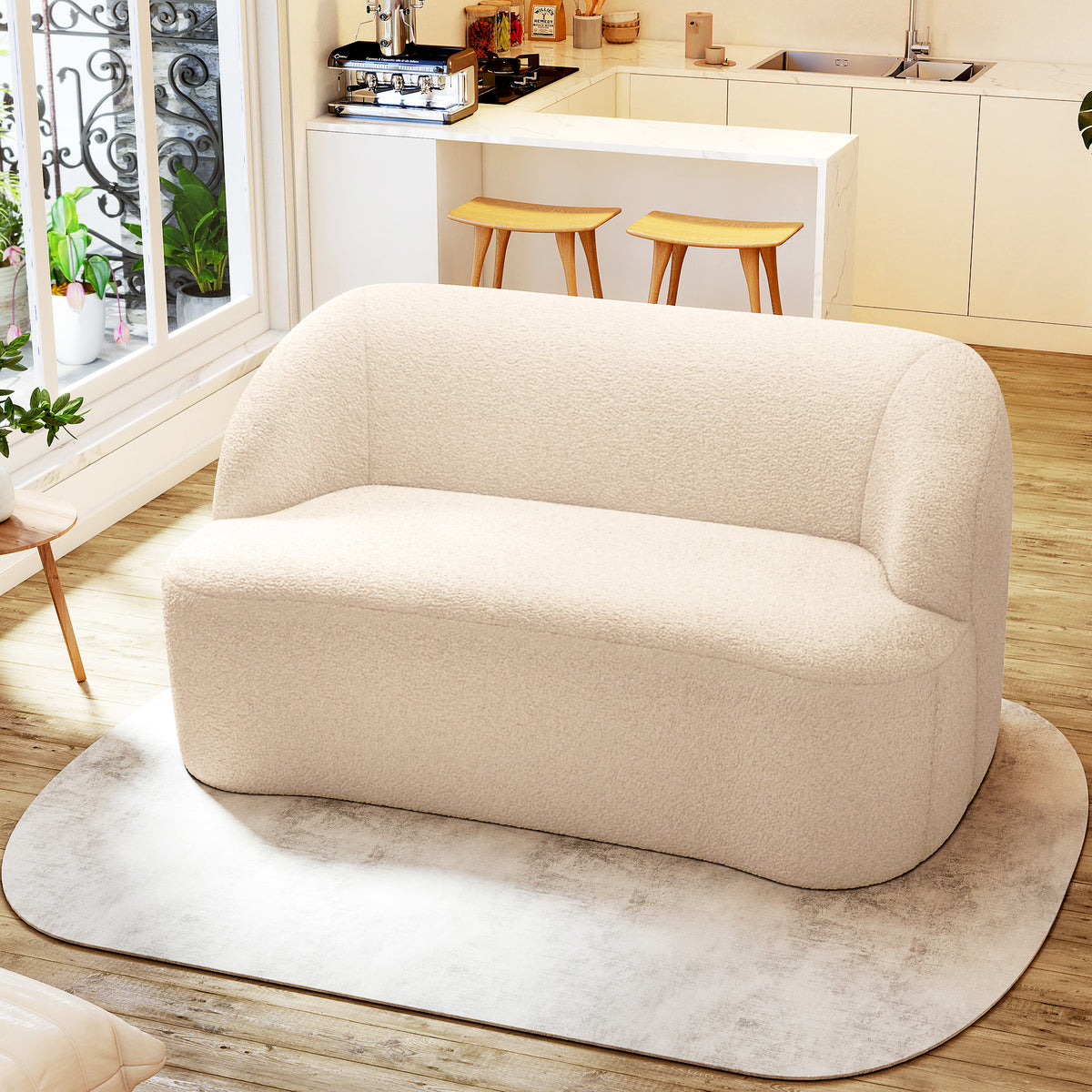 Canapé 2 places en bouclette beige – 142 cm