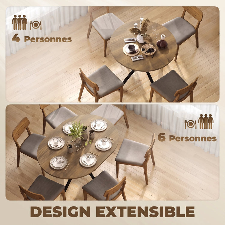 Table à manger extensible ovale pour 4 à 6 personnes, 100-135 cm, effet bois marron