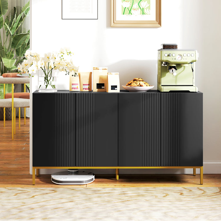 Buffet design contemporain graphique / bois noir métal doré