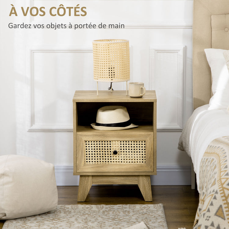 Lot de 2 tables de chevet  table de nuit avec tiroir porte cannage et niche vintage 45 x 39 x 56,5 cm