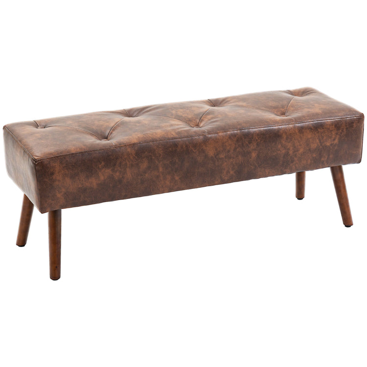Banc bout de lit banquette capitonnée style vintage 114 x 38 x 42 cm piètement bois revêtement marron effet vieilli