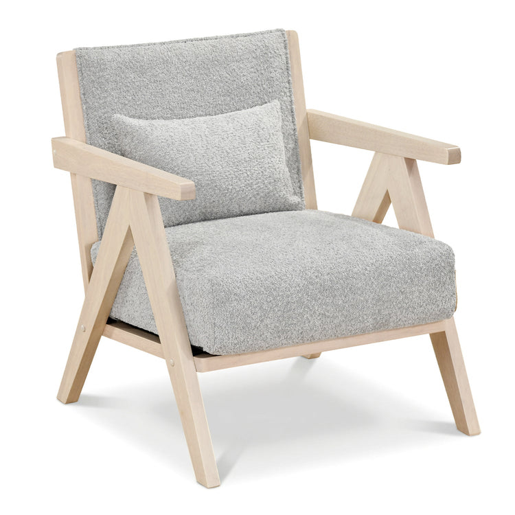 Fauteuil vintage Mid-Century – cadre en bois d’hévéa, simili cuir ou chenille