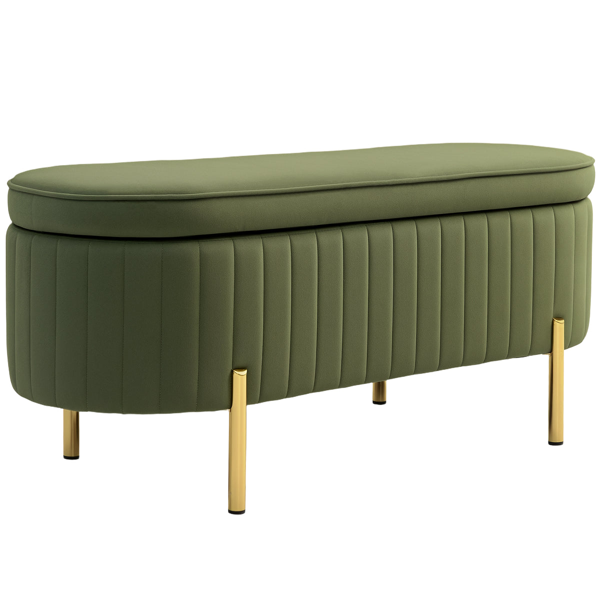 Banc de rangement, bout de lit en velours avec couvercle, pieds en métal, capacité 72 L, 107x42x45,5cm, vert foncé