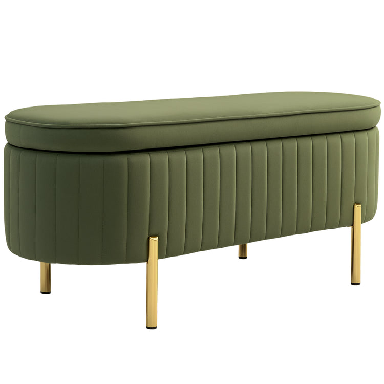 Banc de rangement, bout de lit en velours avec couvercle, pieds en métal, capacité 72 L, 107x42x45,5cm, vert foncé