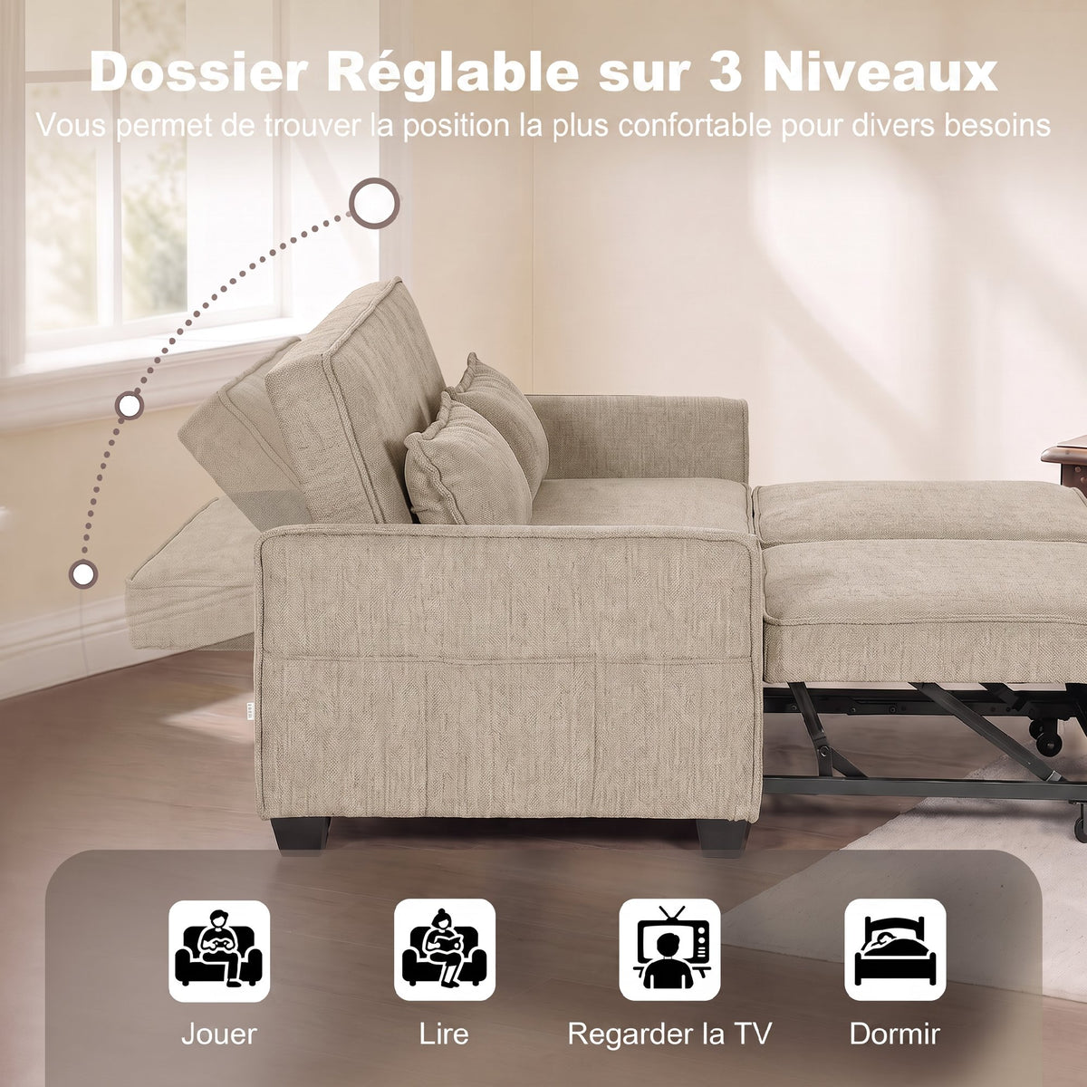 Canapé convertible 2 places en chenille marron – 167 cm