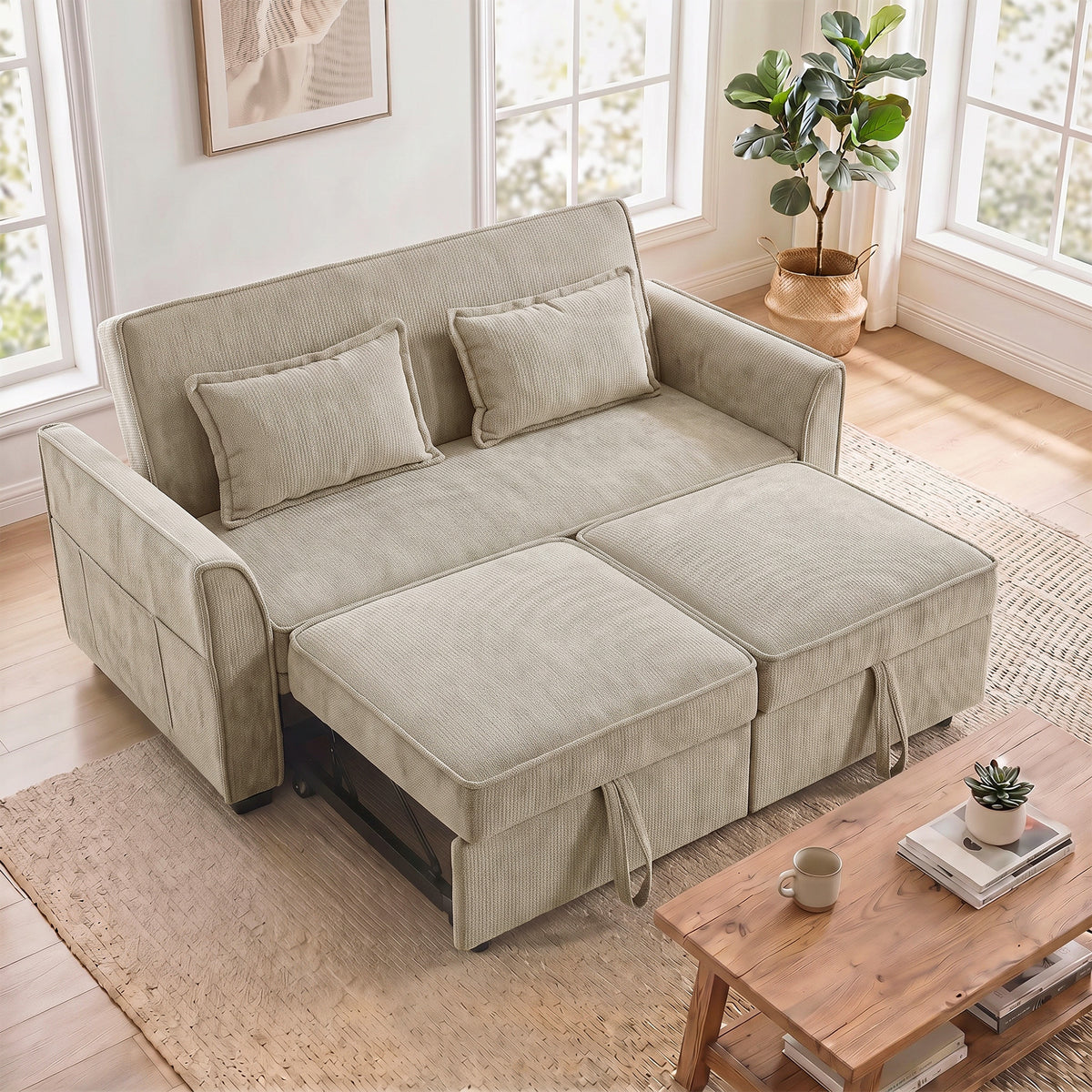Canapé convertible 2 places en chenille marron – 167 cm