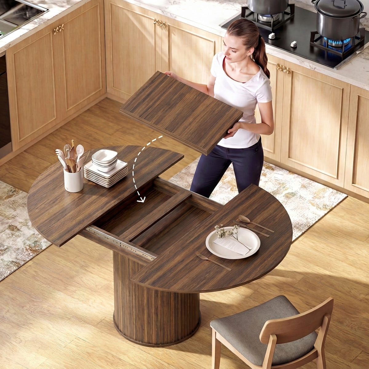 Table à Manger Extensible pour 6 à 8 Personnes, 110-150 cm,Noyer