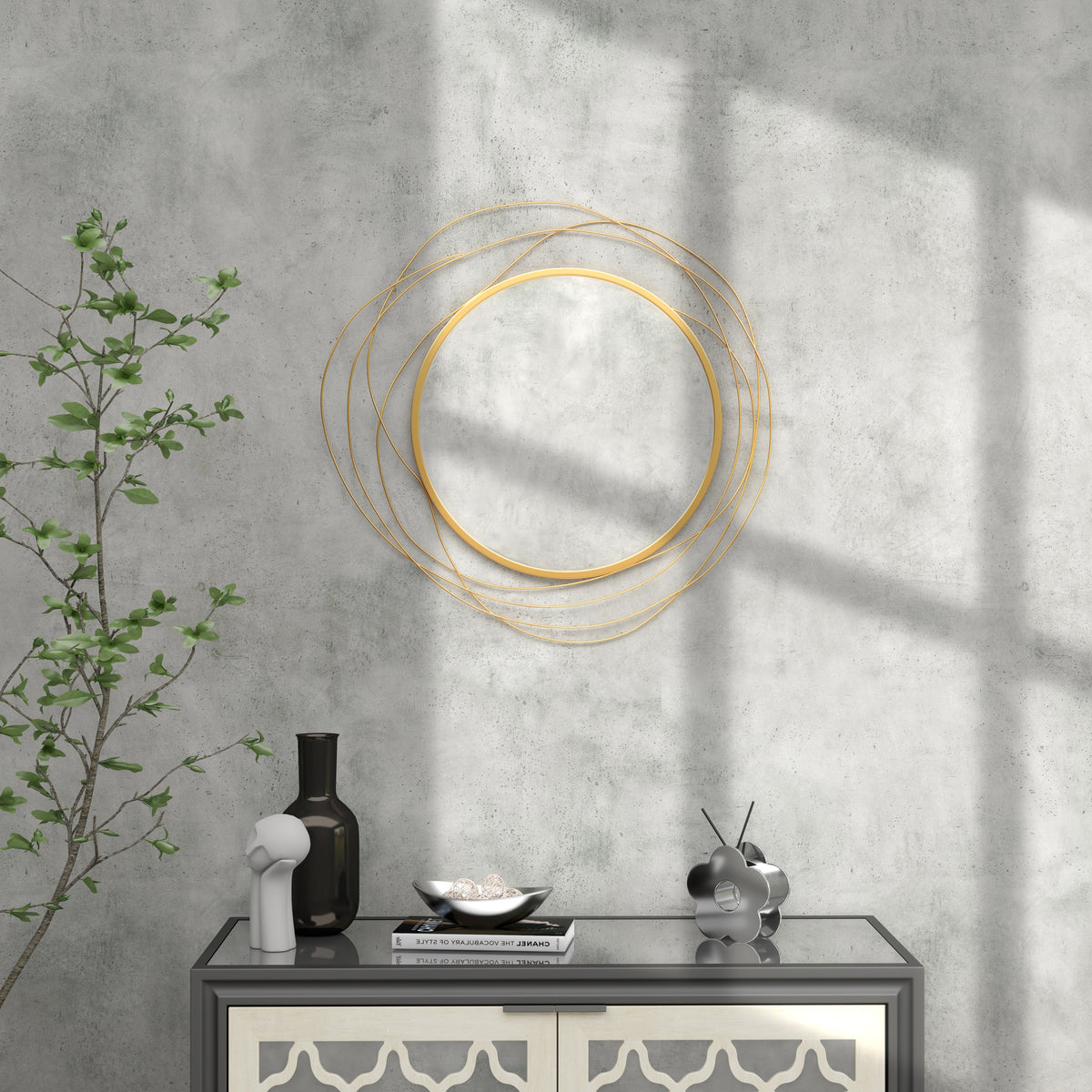 Miroir rond en métal doré – Ø 65 cm