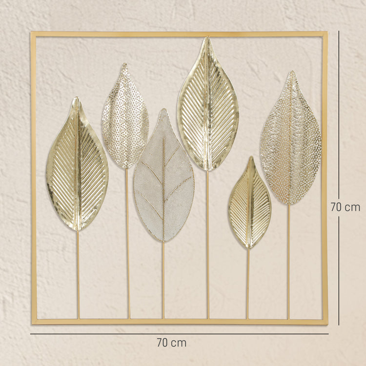 Décoration murale feuille en métal doré – 70 × 70 cm