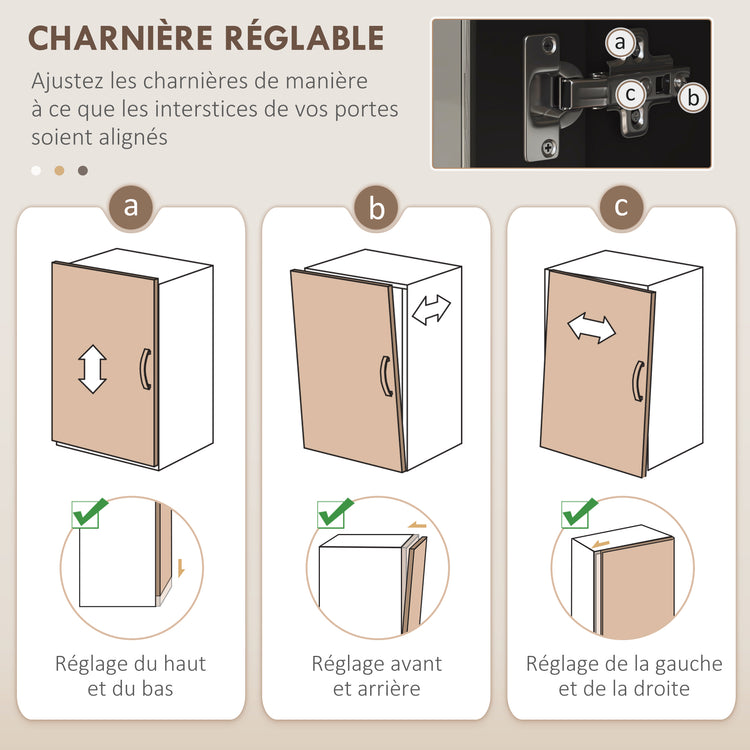 Buffet cuisine, meuble cuisine rangement haut, meuble de rangement avec plan de travail, 3 portes vitrées, 2
