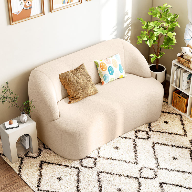 Canapé 2 places en bouclette beige – 142 cm