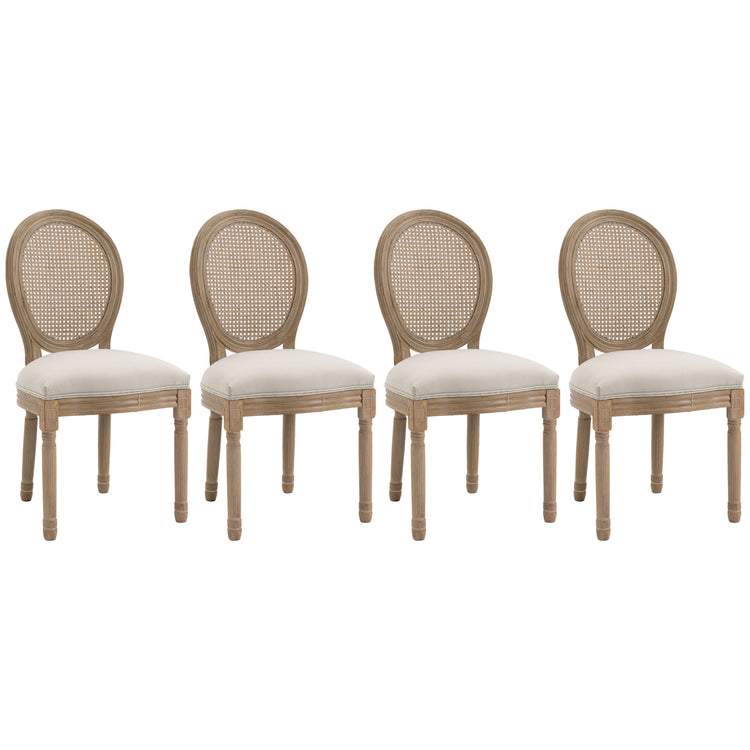 Lot de 4 chaises de Salle à Manger - Chaise de Salon médaillon Style Louis XVI - Bois Massif sculpté, patiné